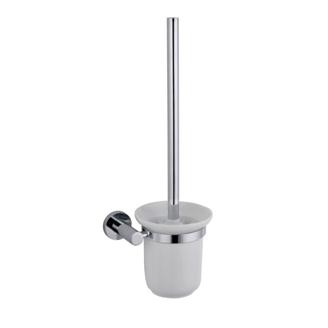 Nes Home Round Style Brass Wall Mounted Round Bathroom Toilet Brush Holder Chrome in Silver - image 1