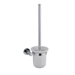 Nes Home Round Style Brass Wall Mounted Round Bathroom Toilet Brush Holder Chrome in Silver