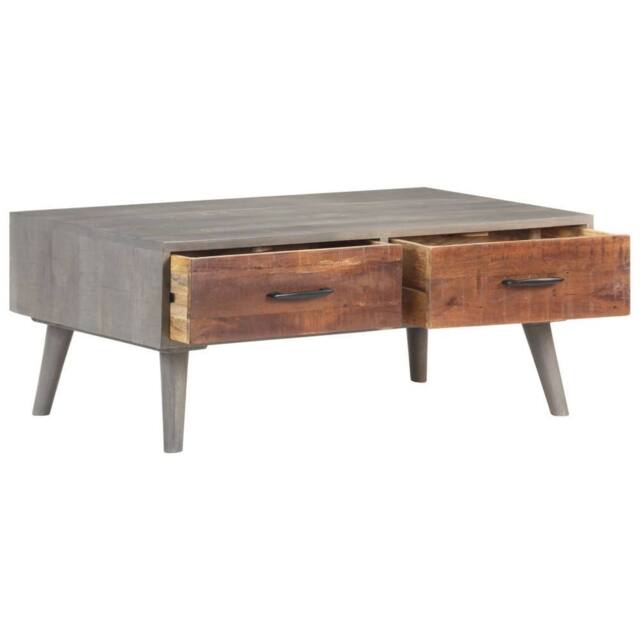 Berkfield Home Coffee Table Grey 100x60x40 cm Solid Rough Mango Wood - Size: 100 x 60 x 40 cm - image 1