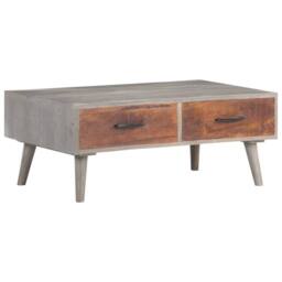 Berkfield Home Coffee Table Grey 100x60x40 cm Solid Rough Mango Wood - Size: 100 x 60 x 40 cm - thumbnail 2
