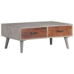 Berkfield Home Coffee Table Grey 100x60x40 cm Solid Rough Mango Wood - Size: 100 x 60 x 40 cm - thumbnail 8