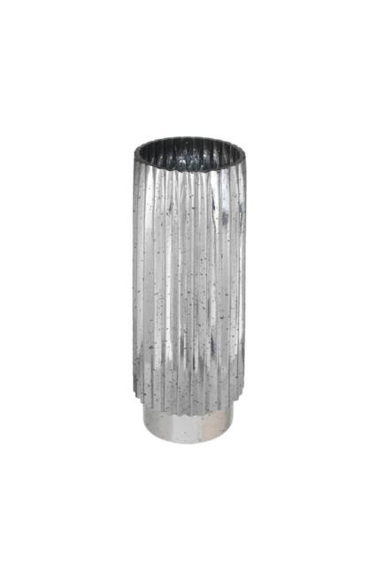KDMD Silver Tonal Ribbed Cylinder Vase 40cm - image 1