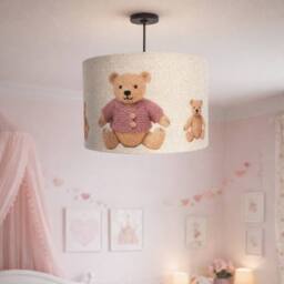 CGC Lighting Blake 45cm Large Oatmeal Linen Pink Teddy Bear Children's Lamp Shade in Natural - thumbnail 6