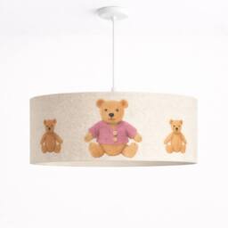 CGC Lighting Blake 45cm Large Oatmeal Linen Pink Teddy Bear Children's Lamp Shade in Natural - thumbnail 1