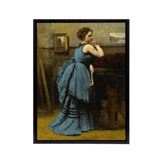 "Artery8 Camille Corot Lady in Blue La Dame en Bleu Framed Canvas Art Print - Size: W12"" x H16""" - image 1