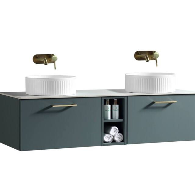 Bathroom Kingdom Piatta Smoked Sage Wall Hung Basin Vanity 1400mm in Dark Green - image 1