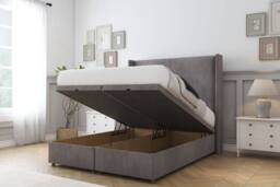 "Comfort Beds Madrid Naples Ottoman Bed Base-54"" Wingback Headboard in Grey - Size: Small Single" - thumbnail 2