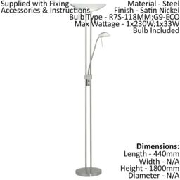 Loops Floor Lamp Light Satin Nickel Shade White Satin Glass Bulb R7S G9 1x230W 1x33W in Metallics - thumbnail 2