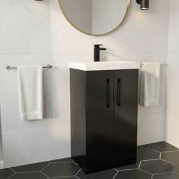 Balterley Modern Bathroom 2 Soft Close Door Vanity Unit Basin, Dark Grey, 500mm in Grey - thumbnail 3