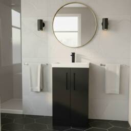 Balterley Modern Bathroom 2 Soft Close Door Vanity Unit Basin, Dark Grey, 500mm in Grey - thumbnail 2