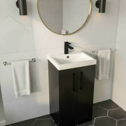 Balterley Modern Bathroom 2 Soft Close Door Vanity Unit Basin, Dark Grey, 500mm in Grey - thumbnail 4