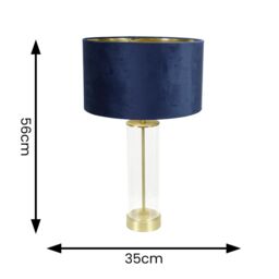 ValueLights Balan Glass with Gold Table Lamp & Velvet with Metallic Gold Inner Shade in Dark Navy - thumbnail 4