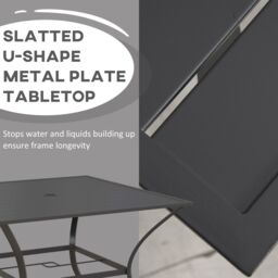 OUTSUNNY Garden Table with Parasol Hole for Four, Slatted Metal Plate Top in Dark Grey - thumbnail 5