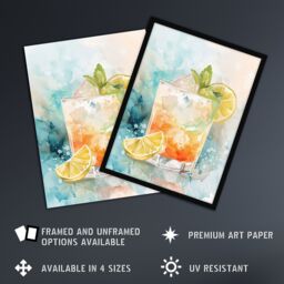 "Artery8 Cuba Libre Cocktail Watercolour Tropical Summer Framed Art Print in Blue - Size: W12"" x H16""" - thumbnail 2