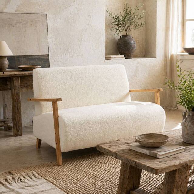 Wyld Haus Hadimi Sherpa Boucle Cream White Compact 2 Seater Sofa - image 1