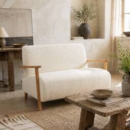 Wyld Haus Hadimi Sherpa Boucle Cream White Compact 2 Seater Sofa - thumbnail 1