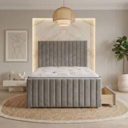 "Somnior Eleanor Velvet Divan Bed Mattress 2 Draw 54"" Headboard 22"" Footboard in Silver - Size: Super King" - thumbnail 2