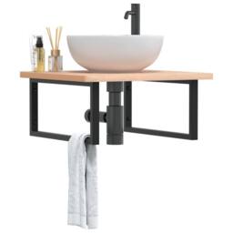 Berkfield Home Basin Shelf Wall Mounted Steel & Solid Wood Beech in Natural - thumbnail 2