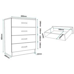FORGEVIO Grey High Gloss 4 Drawer Chest Matt Grey Body Tall Bedroom Cabinet - thumbnail 2