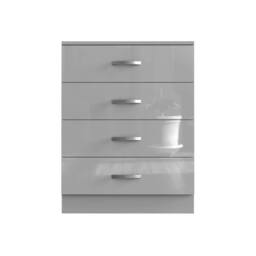FORGEVIO Grey High Gloss 4 Drawer Chest Matt Grey Body Tall Bedroom Cabinet