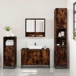 Berkfield Home 3 Piece Bathroom Furniture Set Smoked Oak Engineered Wood in Brown - thumbnail 3