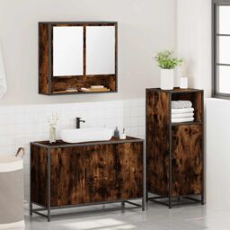 Berkfield Home 3 Piece Bathroom Furniture Set Smoked Oak Engineered Wood in Brown - thumbnail 4