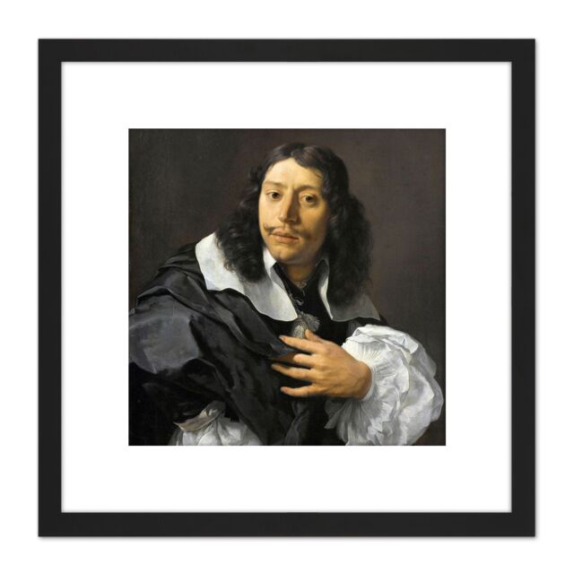 Artery8 Rembrandt Van Rijn Selfportrait Life Drawing 8X8 Inch Square Wooden Framed Wall Art Print Picture with Mount in Black - image 1