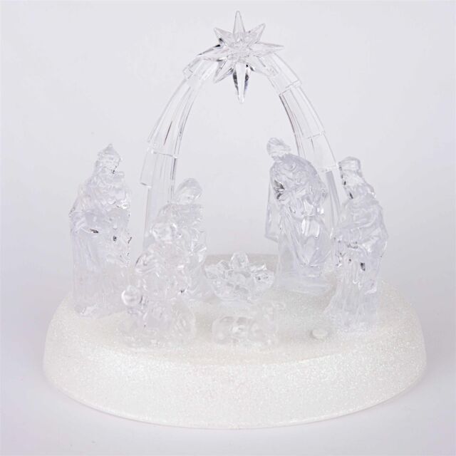 Shatchi 20cm Christmas Pre-Lit LED Musical Nativity Scene Acrylic Sculpture Battery Operated Light Up Xmas Tabletop Home Decorations in Natural - image 1