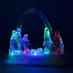 Shatchi 20cm Christmas Pre-Lit LED Musical Nativity Scene Acrylic Sculpture Battery Operated Light Up Xmas Tabletop Home Decorations in Natural - thumbnail 3