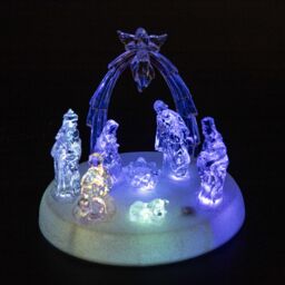 Shatchi 20cm Christmas Pre-Lit LED Musical Nativity Scene Acrylic Sculpture Battery Operated Light Up Xmas Tabletop Home Decorations in Natural - thumbnail 4