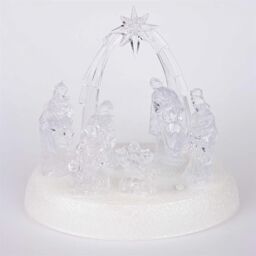 Shatchi 20cm Christmas Pre-Lit LED Musical Nativity Scene Acrylic Sculpture Battery Operated Light Up Xmas Tabletop Home Decorations in Natural