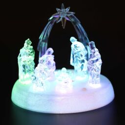 Shatchi 20cm Christmas Pre-Lit LED Musical Nativity Scene Acrylic Sculpture Battery Operated Light Up Xmas Tabletop Home Decorations in Natural - thumbnail 5