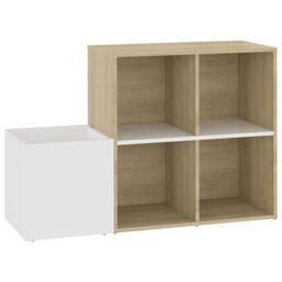 Berkfield Home Hall Shoe Cabinet White & Sonoma Oak 105x35.5x70 cm Engineered Wood in Beige - thumbnail 2