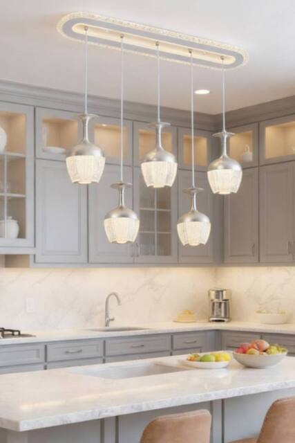 Contemporary LED Suspension Chandelier Lamp in Silver - image 1