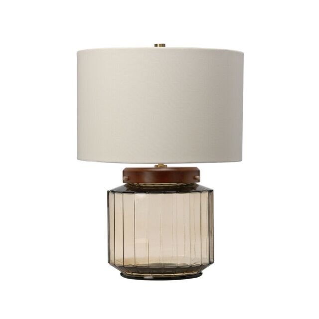 Loops Table Lamp Ivory Shade Metalwork Aged Brass Wood Dark Stained LED E27 60W in Metallics - image 1