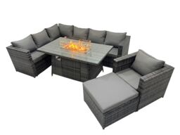 Fimous Rattan Garden Furniture Dining Set 8-seater with Big Stool in Dark Grey - thumbnail 1