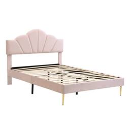 BTM Pink Velvet 4ft6 Double Bed with Gold Legs & Adjustable Headboard - thumbnail 9