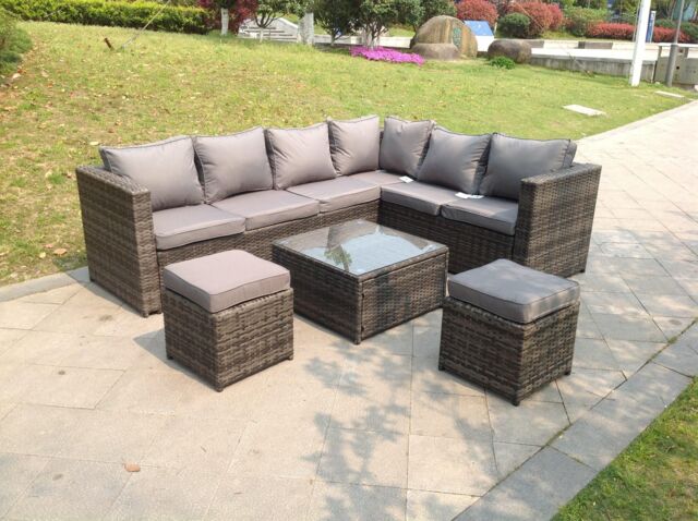 Fimous 8 Seater Grey Rattan Corner Sofa Set Coffee Table Garden Furniture Outdoor in Dark Grey - image 1