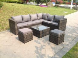 Fimous 8 Seater Grey Rattan Corner Sofa Set Coffee Table Garden Furniture Outdoor in Dark Grey - thumbnail 1