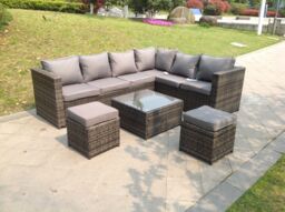 Fimous 8 Seater Grey Rattan Corner Sofa Set Coffee Table Garden Furniture Outdoor in Dark Grey - thumbnail 2