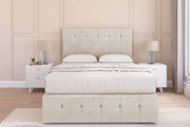 "Sloomy Cambridge Plush Divan Base 2 Drawers-54"" Headboard & 12"" Footboard in Cream - Size: Small Single" - image 1