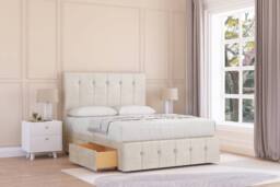 "Sloomy Cambridge Plush Divan Base 2 Drawers-54"" Headboard & 12"" Footboard in Cream - Size: Small Single" - thumbnail 2