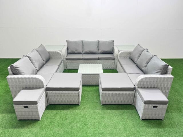 Fimous 13 Seater Outdoor Garden Furniture Set PE Rattan Lounge Sofa Set in Light Grey - image 1