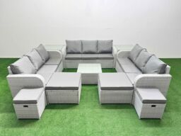 Fimous 13 Seater Outdoor Garden Furniture Set PE Rattan Lounge Sofa Set in Light Grey - thumbnail 1