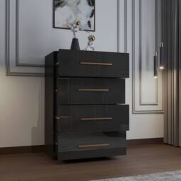 MN Furniture High Gloss 4 Drawer Chest of Drawers Storage Unit with Handles Black - thumbnail 2
