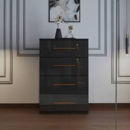 MN Furniture High Gloss 4 Drawer Chest of Drawers Storage Unit with Handles Black - thumbnail 1