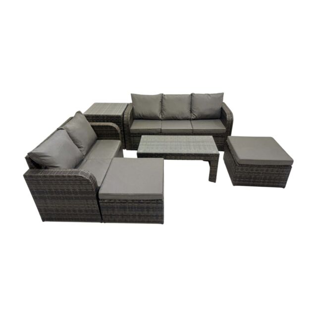 Fimous 3 Seater Sofa Love Sofa Coffee Table with 2 Big Footstools Side Table in Dark Grey - image 1