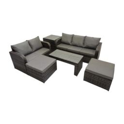 Fimous 3 Seater Sofa Love Sofa Coffee Table with 2 Big Footstools Side Table in Dark Grey - thumbnail 2