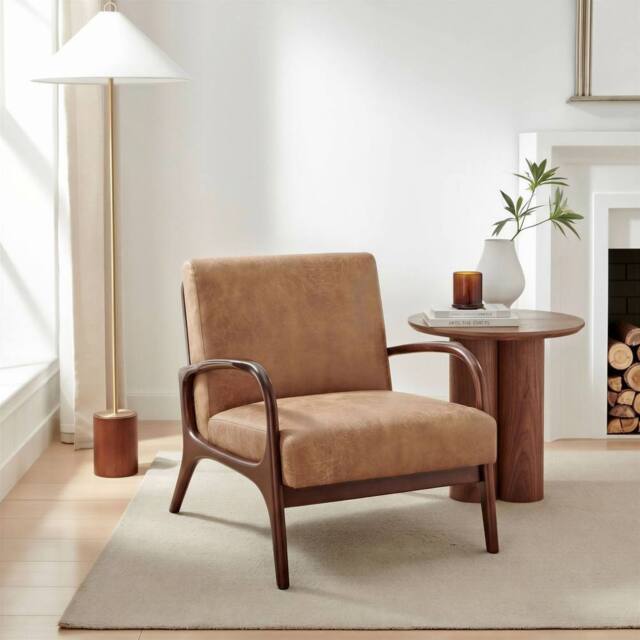 FurnitureboxUK Esmeray Tan Faux Leather Mid Century Modern Accent Chair - image 1
