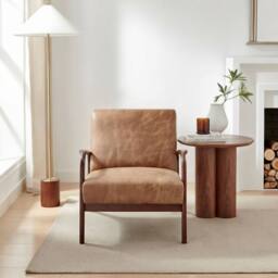 FurnitureboxUK Esmeray Tan Faux Leather Mid Century Modern Accent Chair - thumbnail 2
